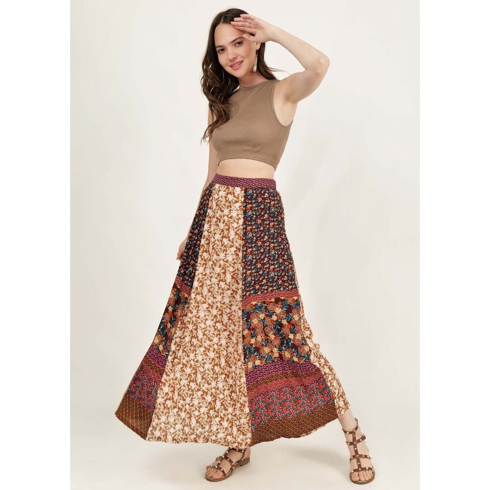 Natural Life Women’s Floral Printed Flared A-Line Maxi Skirt size S Boho Fall